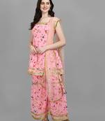 Pink digital print georgette Kurta Pant With Dupatta