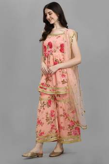 Pink digital print georgette Kurta Pant With Dupatta