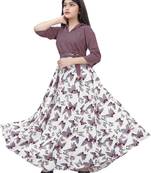 Purple printed crepe kids-girl-gowns