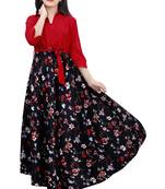 Black printed crepe kids-girl-gowns