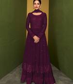 Georgette Embroidered Purple color Trendy Salwar Kameez