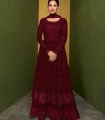 Georgette Embroidered Magenta color Trendy Salwar Kameez