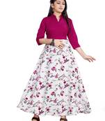 Pink printed crepe kids-girl-gowns