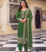Green Color Dola silk Embroidered Long Length Salwar Kameez