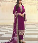 Purple Color Dola silk Embroidered Long Length Salwar Kameez