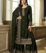 green Green Embroidered Georgette Trendy Salwar Suit For Mehndi