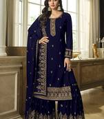 Blue Embroidered Georgette Trendy Salwar Suit For Mehndi