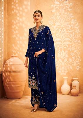 Navy blue Color  Georgette Thread Trendy Salwar Kameez 1