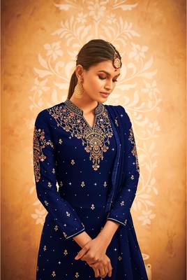 Navy blue Color  Georgette Thread Trendy Salwar Kameez 2