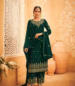 Dark Green Color Georgette Thread Trendy Salwar Kameez