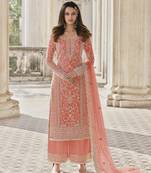 Peach color Net Embroidered Stright Salwar Kameez