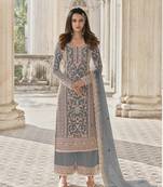 Grey color Net Embroidered Stright Salwar Kameez