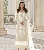 White Net Embroidered Straight Salwar Kameez