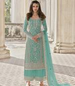 Light blue color Net Embroidered Stright Salwar Kameez