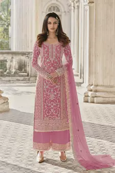 Light Pink color Net Embroidered Stright Salwar Kameez