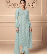 Sky blue color Net Embroidered Stright Salwar Kameez