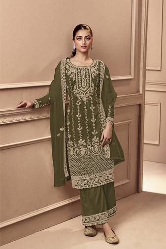 green green color Net Embroidered Stright Salwar Kameez