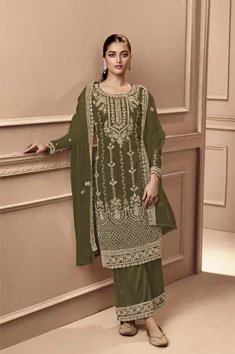 green green color Net Embroidered Stright Salwar Kameez