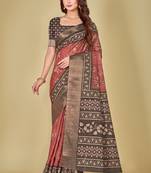 Launching Blood Red Floral Digital Print Kotha Silk Blend Saree