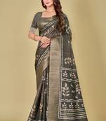 Classic Black Floral Digital Print Kotha Silk Blend Saree