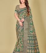 Light Sea Green Floral Digital Print Kotha Silk Blend Saree