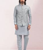 Grey embroidered banarasi silk nehru-jacket