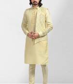 Yellow embroidered banarasi silk nehru-jacket