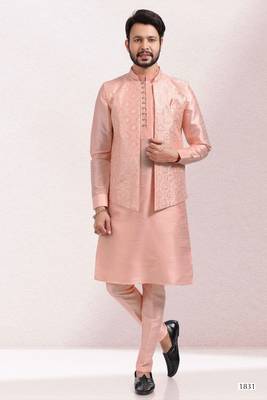 Pink embroidered banarasi silk nehru-jacket 1