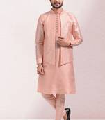 Pink embroidered banarasi silk nehru-jacket