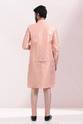 Pink embroidered banarasi silk nehru-jacket 3