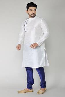 ANAN  Men's Festive & Party White Dupion Silk Kurta