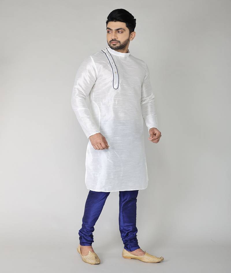 ANAN  Men's Festive & Party White Dupion Silk Kurta