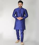 ANAN Men's Festive & Party Navy Blue Dupion Silk Kurta