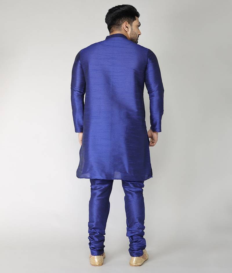ANAN Men's Festive & Party Navy Blue Dupion Silk Kurta