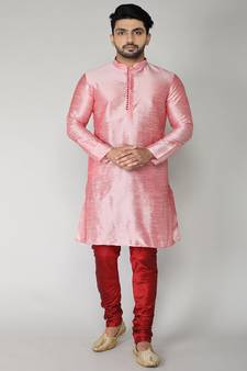 ANAN  Men's Festive & Party Pink Dupion Silk Kurta