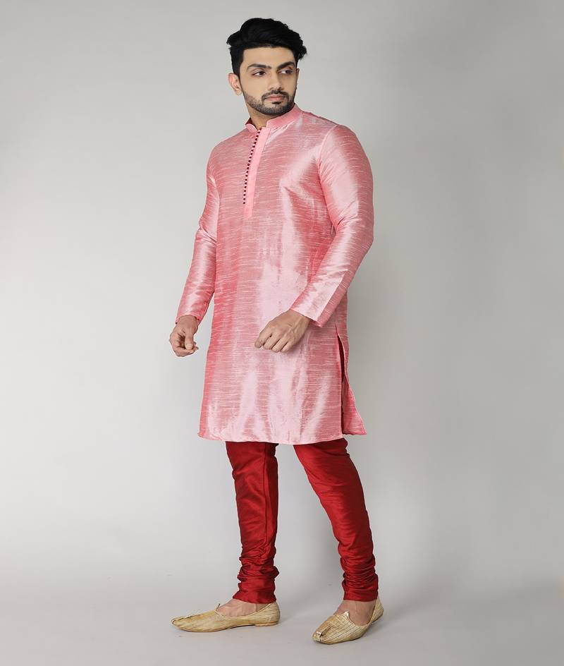 ANAN  Men's Festive & Party Pink Dupion Silk Kurta