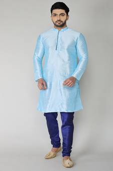 ANAN Men's Festive & Party Sky Blue Dupion Silk Kurta