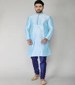 ANAN Men's Festive & Party Sky Blue Dupion Silk Kurta