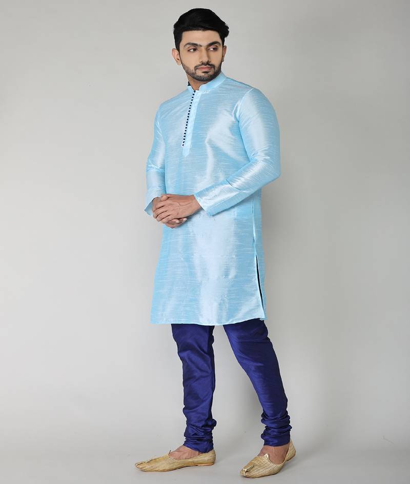 ANAN Men's Festive & Party Sky Blue Dupion Silk Kurta