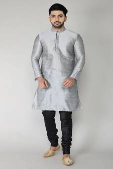 ANAN Men's Festive & Party Sliver Dupion Silk Kurta