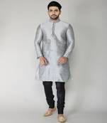 ANAN Men's Festive & Party Sliver Dupion Silk Kurta