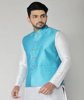 ANAN Men's New Sky Blue Cotton Blend Modi Jacket  1