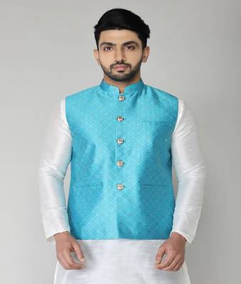 ANAN Men's New Sky Blue Cotton Blend Modi Jacket  3