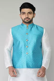 ANAN Men's New Sky Blue Cotton Blend Modi Jacket 