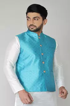 ANAN Men's New Sky Blue Cotton Blend Modi Jacket 