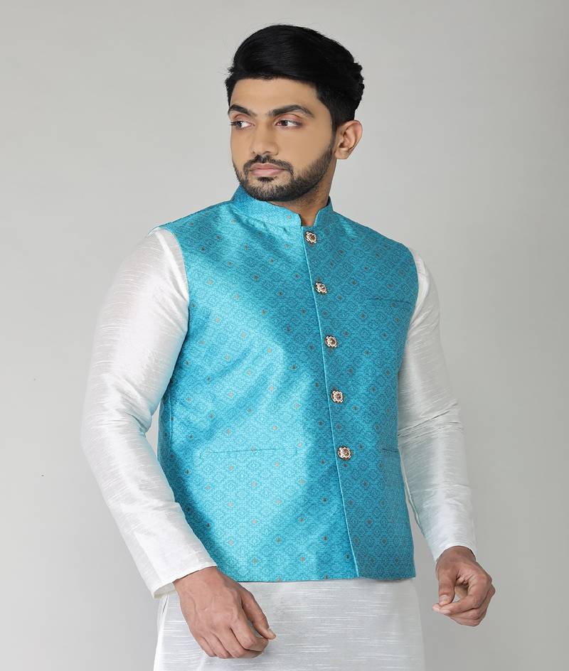ANAN Men's New Sky Blue Cotton Blend Modi Jacket 