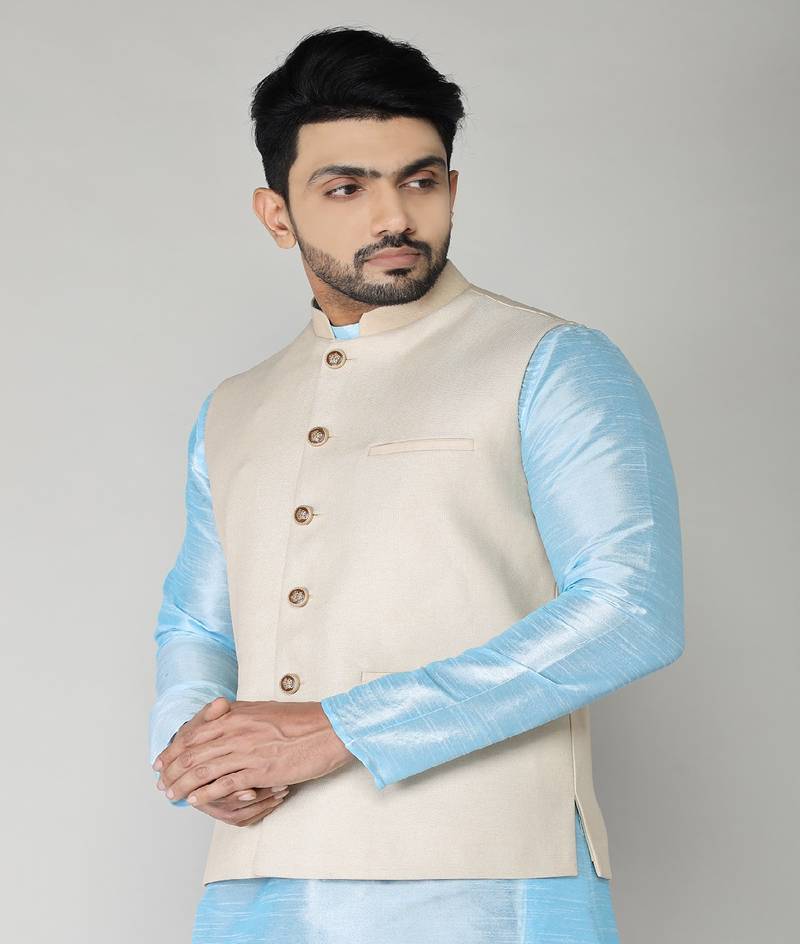 ANAN Men's Beige Cotton Blend Modi Jacket 