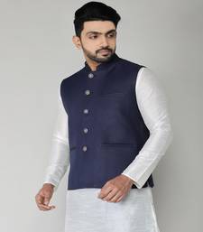 ANAN Men's Navy Blue Cotton Blend Modi Jacket 