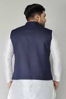 ANAN Men's Navy Blue Cotton Blend Modi Jacket 