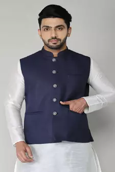 ANAN Men's Navy Blue Cotton Blend Modi Jacket 
